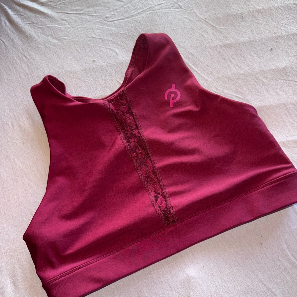 Peloton Burgundy Lace-Trim Sports Bra XL